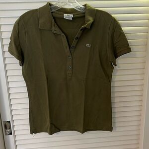 Lacoste Army Green Women's Regular Fit Supple Petit Piqué Polo. Size 42.